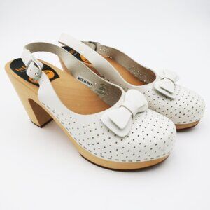 RARE Swedish Hasbeens Mimmi Heeled Slingback Sandal White EU 40/9 M